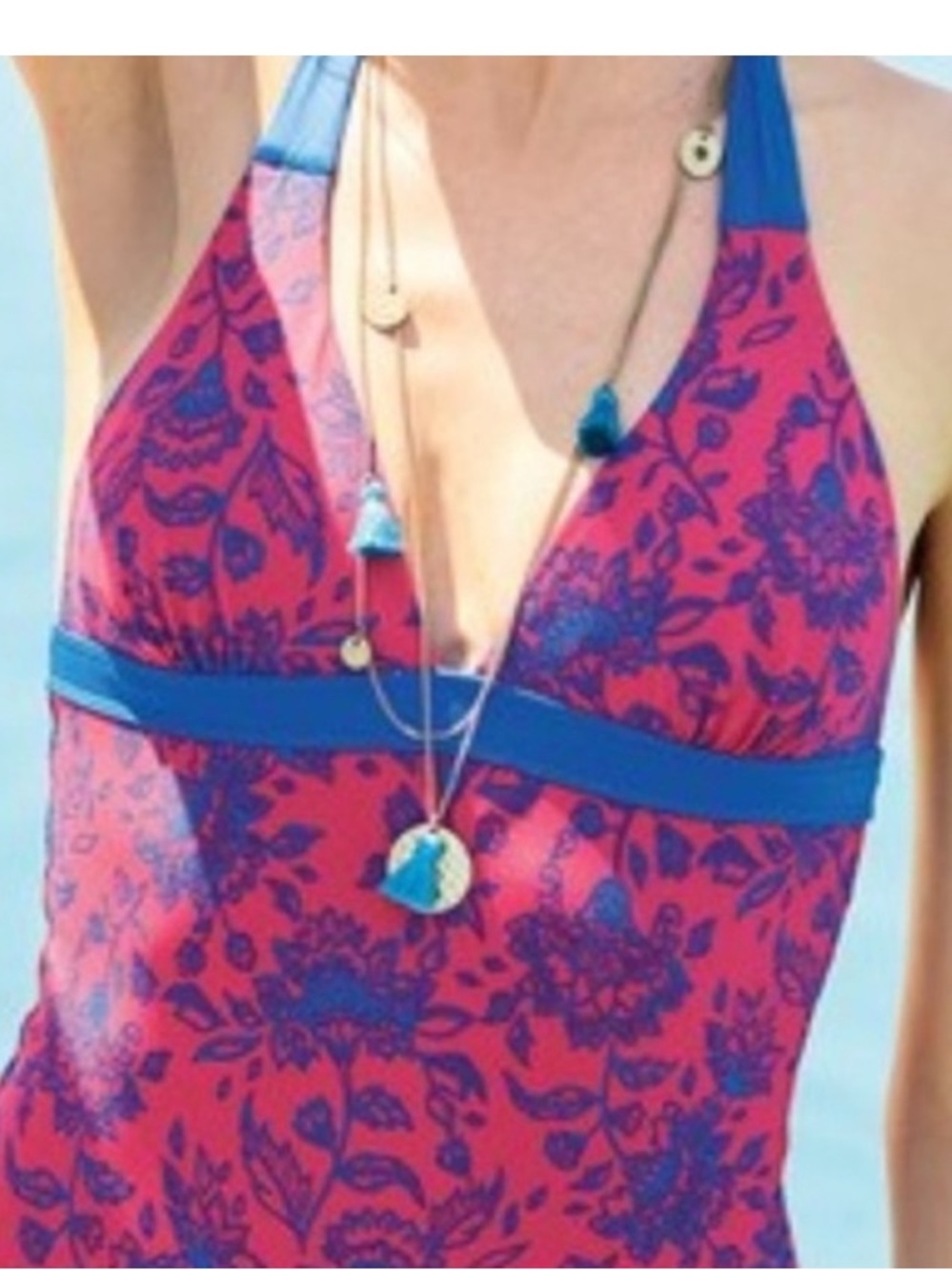 Boden Positano Halter Tankini Swimsuit Top Blue Pink Paisley
